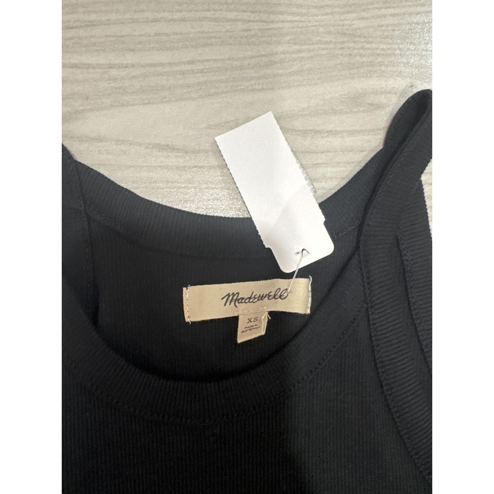 Madewell Brightside High-Neck Tank Top Black Ribbed Racerback XS NWT - Picture 2 of 5